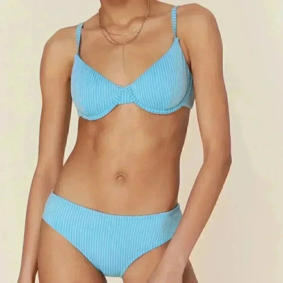 Andie Swim Bikini Gold Stripe Bikini Splash/Bermuda Top S/ Classic Bottom M - Picture 1 of 15